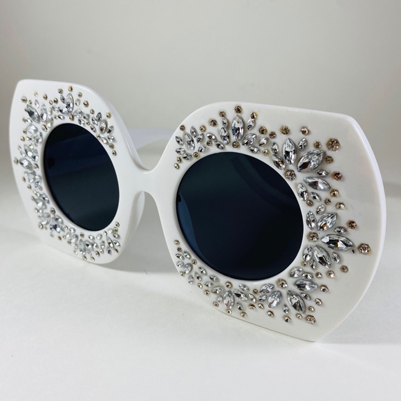 Giant Glam Girl White Rhinestone Encrusted Oversized Sunglasses - Picture 5 of 6